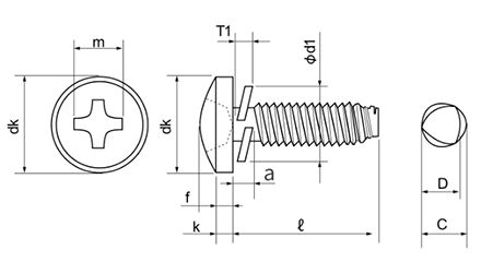 鉄 サンコータイト(+)Sタイプ バインド頭 P＝2 (バネ座組込) 製品図面