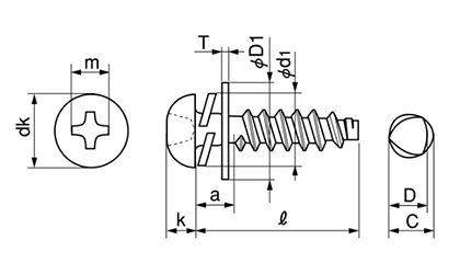 鉄 サンコータイト(+)Bタイプ ナベ頭 P＝4 (バネ座+JIS小形平座 組込) 製品図面