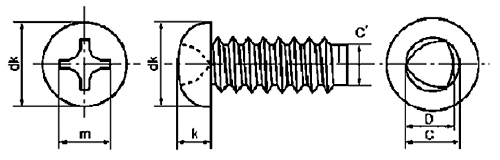 鉄 タップタイト(+)Bタイプ ナベ頭 (ナテック製) 製品図面