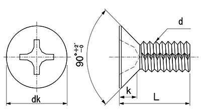 鉄 ノジロック Sタイプ(+)皿頭 製品図面