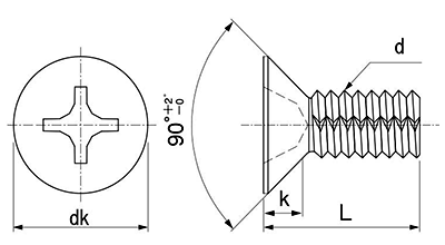 鉄 ノジロック Cタイプ(+)皿頭 製品図面
