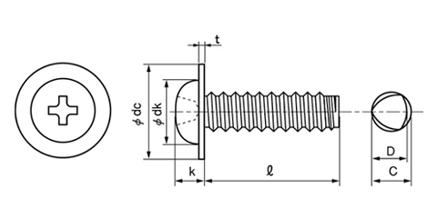 ステンレス SUSXM7 サンコータイト(+)Bタイプ ナベワッシャーヘッド頭 製品図面