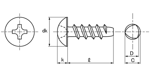 ステンレス SUSXM7 サンコータイト(+)Pタイプ トラス頭 (樹脂用ねじ) 製品図面