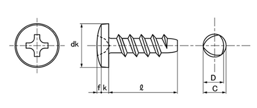 ステンレス SUSXM7 サンコータイト(+)Pタイプ バインド頭 (樹脂用ねじ) 製品図面