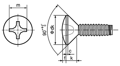 ステンレス SUS410 サンロック(+)丸皿頭 小頭(頭径D＝6) 製品図面
