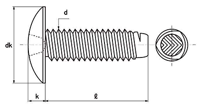 ステンレス SUS410 サンロック(+)トラス頭 小頭(頭径D＝8) 製品図面