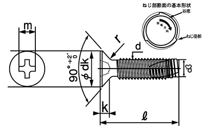 ステンレス SUS410 エバタイト(+)皿頭 小頭(頭径D＝6)(ヤマシナ製) 製品図面