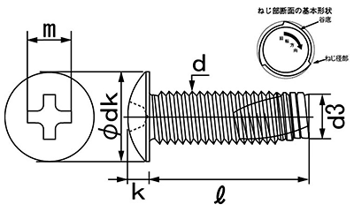 ステンレス SUS410 エバタイト(+)トラス頭 小頭(頭径D＝8)(ヤマシナ製) 製品図面