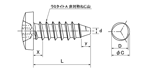 ステンレス SUS410(+)ラミタイト バインド頭 タッピンねじ(1種 A形) 製品図面