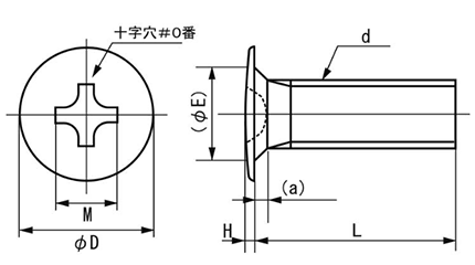 鉄(+)ラミクス 超薄平頭小ねじ(1000p入り)(日東精工製)(M1.7 /頭部径D＝3.0) 製品図面