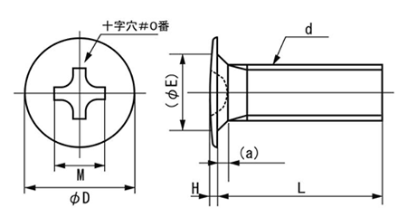 鉄(+)ラミクス 超薄平頭小ねじ(1000p入り)(日東精工製)(M2.0 /頭部径D＝3.5) 製品図面
