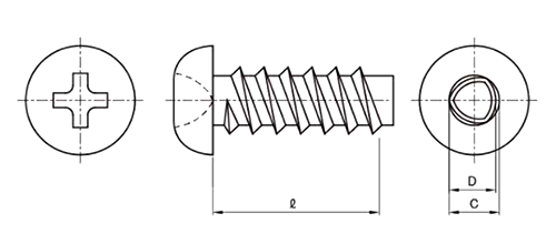 鉄(+)0番-1種 Pタイプ ナベ頭 製品図面