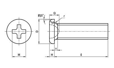 チタン (+)0番-1種 ナベ頭 小ねじ 製品図面