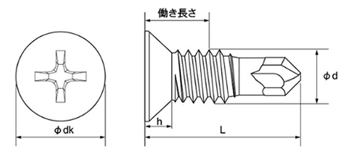 鉄 ピアス 皿頭 小頭(頭径D＝6)(薄板用) 製品図面