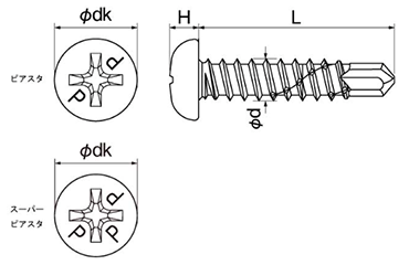 ステンレス-鉄(BI-METALS) ピアスタ PAN(なべ頭)複合金属製 製品図面