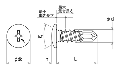 鉄 ピアス ウスト/小頭(トラス頭・薄頭 H＝1.5) 製品図面