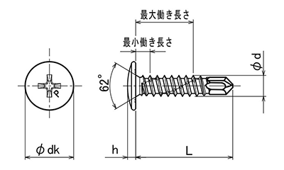鉄 ピアス ウスト(トラス頭・薄頭 H＝1.5) パック品 製品図面