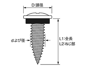 鉄 ダンバ ゼロ (パッキン付き) (シンワッシャー頭系)(薄鋼板締結専用)(若井製) 製品図面