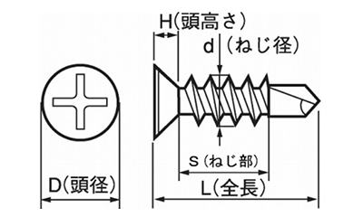 鉄 ノンウエルダーFD(小頭D6)/ ドリルタイプ)(無溶接ビス) 製品図面