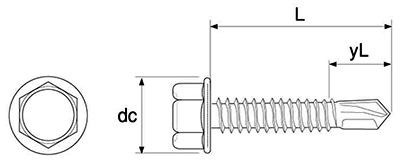 鉄 ドリルビスロング HEX(六角頭) 製品図面