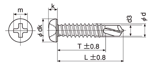 ステンレス SUS410 テクス(ミーリング刃)PAN(なべ頭) 製品図面