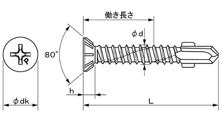 ステンレス SUS410 リーマピアス 皿頭(リーマフレキ付) 製品図面