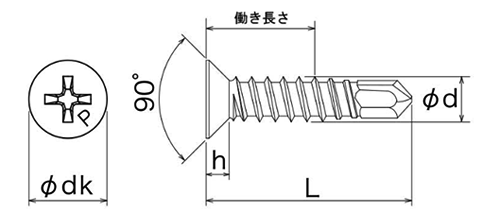 ステンレス SUS410 ピアス 皿頭 小頭(頭径D＝7)(粗目) 製品図面