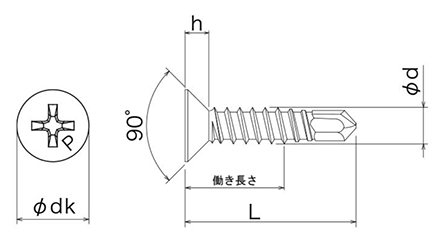 ステンレス SUS410 ピアス皿頭 (全ねじ) 製品図面