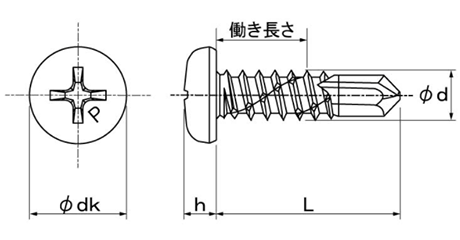 ステンレス SUS410 鬼刃ピアスPAN(なべ頭)(パック入り)(SUS板厚3.0迄) 製品図面