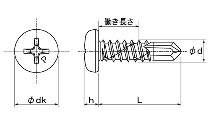ステンレス SUS410 鬼刃ピアスPAN(なべ頭)(箱入り)(SUS板厚3.0迄) 製品図面