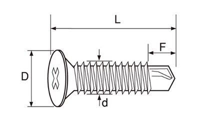 ステンレス SUS410 フラッシュポイント皿頭 小頭(頭径D＝7)(細目) 製品図面