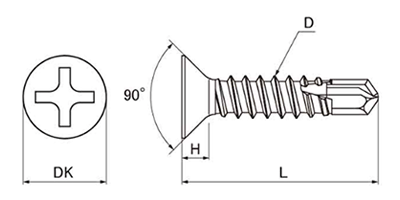 ステンレス SUS410 FRXドリルネジ 皿頭 小頭(頭径D＝6)(粗目)(ミヤガワ製) 製品図面