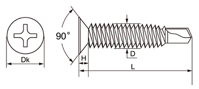 ステンレス SUS410 FRXドリルネジ皿頭 小頭(頭径D＝6)(細目)(ミヤガワ製) 製品図面