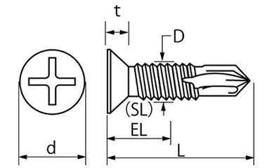 ステンレス SUS410 ニューポイント 皿頭 小頭(頭径D＝6)(細目) 製品図面