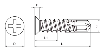 ステンレス SUS410 ジャックポイント 皿頭 小頭(頭径D＝6)(粗目) 製品図面