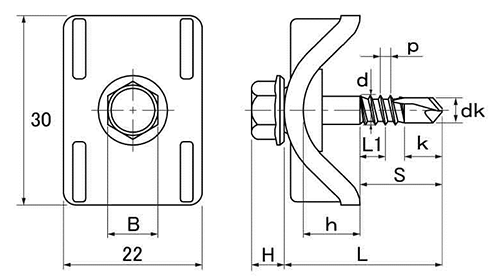 ステンレス SUS410 BRプラザ HEX(六角頭)(ポリカ波板用)(ヤマヒロ) 製品図面
