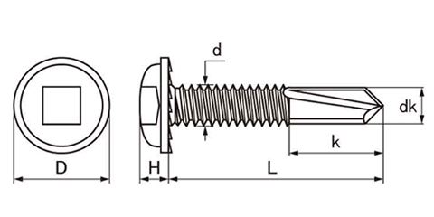 ステンレス SUS410 エースポイント ロング9 なべ頭 (四角穴)(H鋼、厚鉄板用) 製品図面