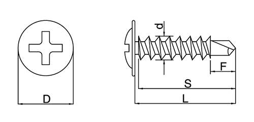 ステンレス SUS410 クイックビス シンワッシャーフラット頭 (粗目)(山喜産業) 製品図面
