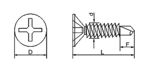 ステンレス SUS410 クイックビス アルミサッシ用 皿頭 小頭(頭径D＝6)(細目)(山喜産業) 製品図面
