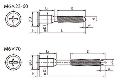 鉄 ジョイントコネクターボルトAタイプ JCB-A(+)(-)(頭径D＝17) 製品図面