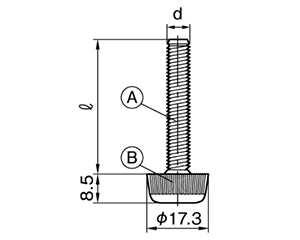 樹脂 丸型アジャスターAタイプ (台座φ17.3)高さ調整用(ムラコシ精工) 製品図面