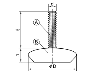樹脂 丸型アジャスターBタイプ(茶色)(台座φ31)高さ調整用(ムラコシ精工) 製品図面