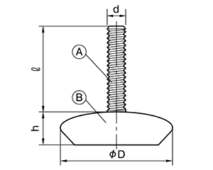 樹脂 丸型アジャスターBタイプ(黒色)(台座φ50)高さ調整用(ムラコシ精工) 製品図面