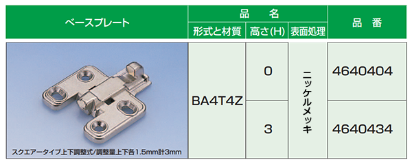 ムラコシ精工 スライドヒンジ ベースプレート(スクエアータイプ)(BA4T4Z) 製品規格