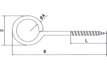 鉄 ビッグヒートン (線径x輪外径x全長) 製品図面