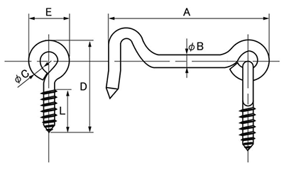 鉄 アオリ止 (本体・線径x全長) 製品図面