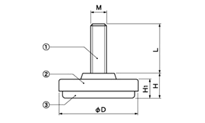 ダイキャストアジャスター(A110-)(底ウレタンゴム/滑り止め)クローム仕上げ 製品図面