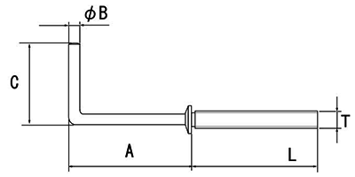 黄銅 ナット付洋折 (ねじ径-線径x露出部mmx全長mm(約) 製品図面