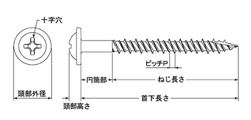 鉄(+) 木くぞう (パンワッシャー頭)(スリム万能半ねじ)(JPF製) 製品図面
