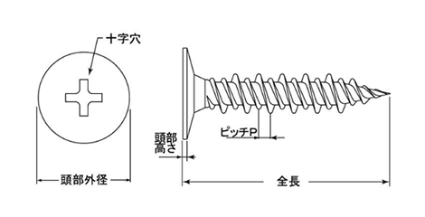 鉄(+) ハイロー平サラ (頭部φ11x0.5H)(全ねじ)(JPF製) 製品図面